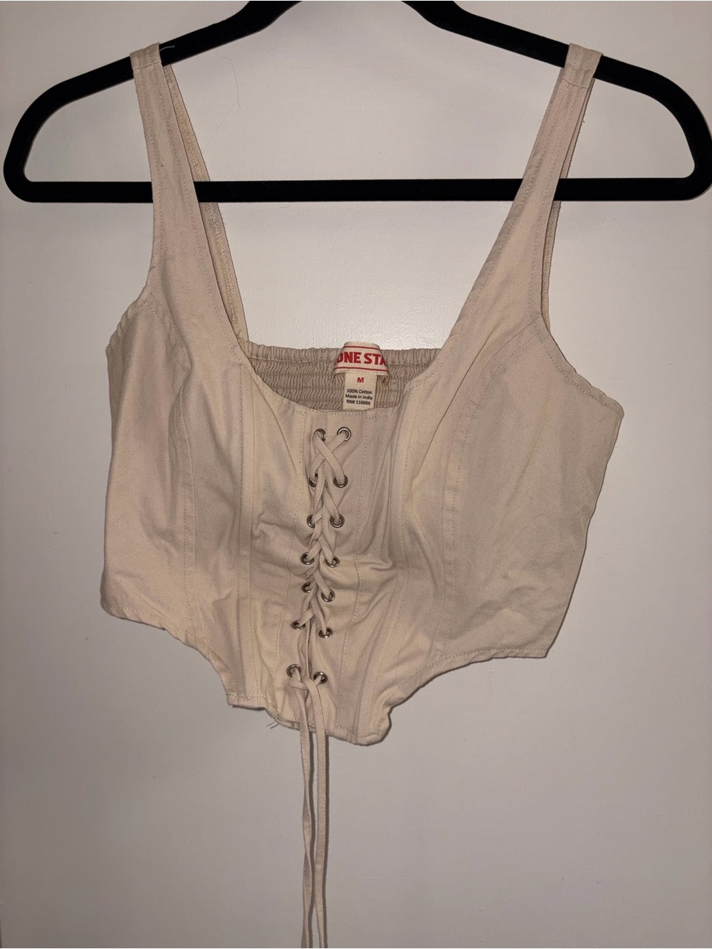 Stone Star Lace-Up Corset Crop Top in Cream